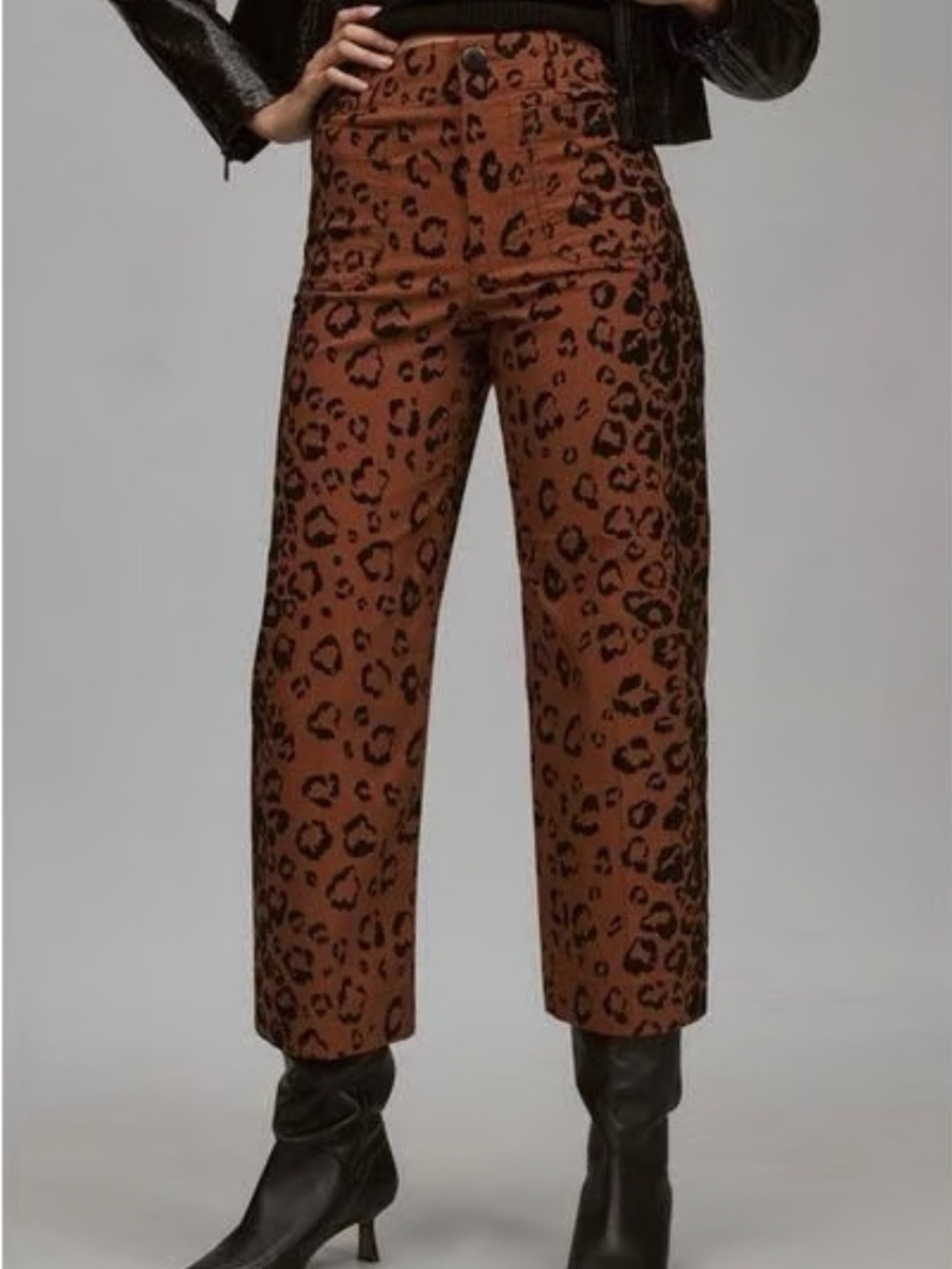 Anthropologie Maeve The Colette Cropped Wide-Leg Pants Brown Leopard  Size 30P